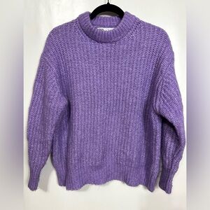 ZARA WOMAN PURL KNIT SWEATER ROUND NECK LONG SLEEVE SWEATER RIB TRIM Small